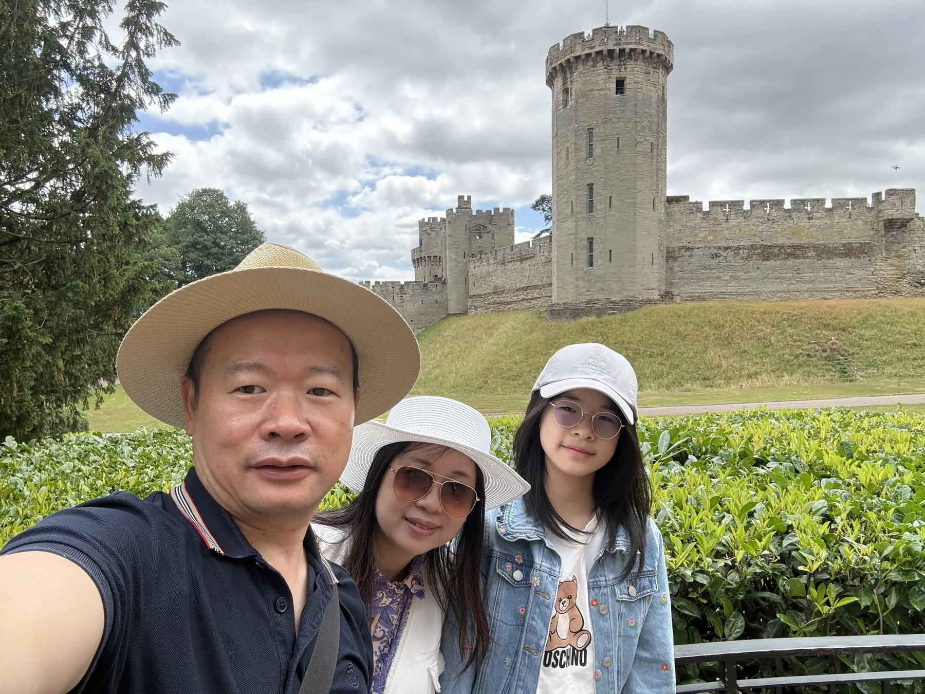 A family photo outside the castle.